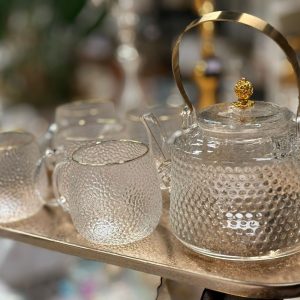 סט תה זכוכית מעוצב עם ידיות ונגיעות זהב