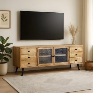 וינה מזנון עץ 6 מגירות/ דלתות זכוכית