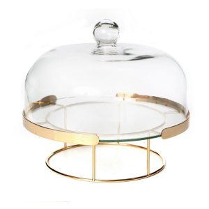 מתקן לעוגה זכוכית בשילוב זהב קוטר 30